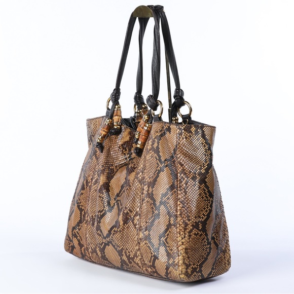 Gucci Genuine Python Extra Large Tote with Bamboo Beaded Tassels - Picture 2 of 9
